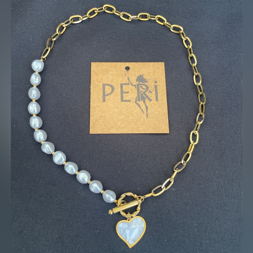 Stainless Steel Gold Pearl Necklace